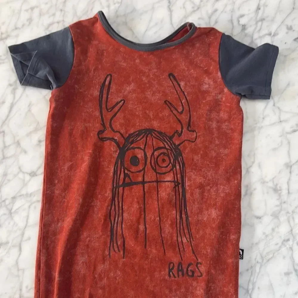 Rags To Raches Short-Sleeve Acid Wash Trinny Romper Sz 3/4